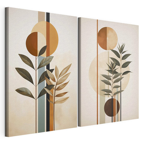 Tablou modular pe pânză Două imagini cu plante și cercuri