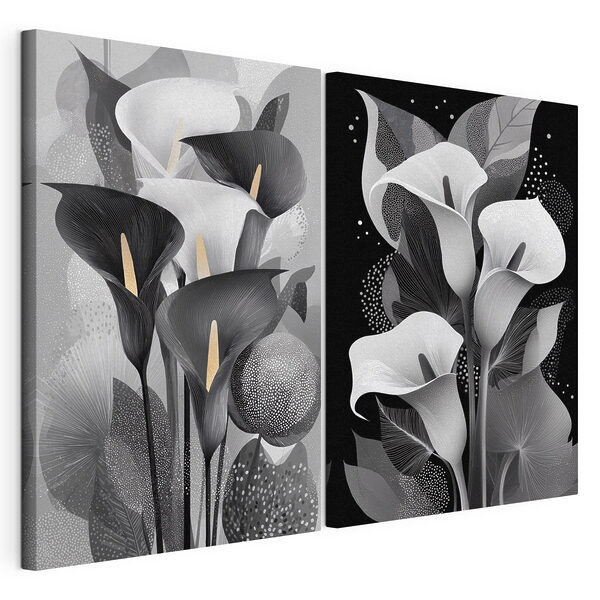 Tablou modular pe pânză Eleganță florală abstractă în alb și negru