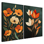 Tablou modular pe pânză Tablou cu flori pe fundal negru